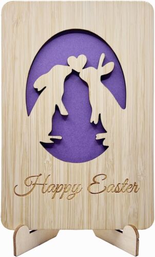 Wooden Easter Bunny Card with Stand,Happy Easter Cards with Envelopes for Kids,