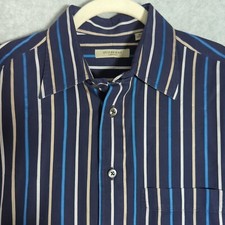 VTG BURBERRY London Button Up Shirt Men's Medium Navy Striped USA Made Retro
