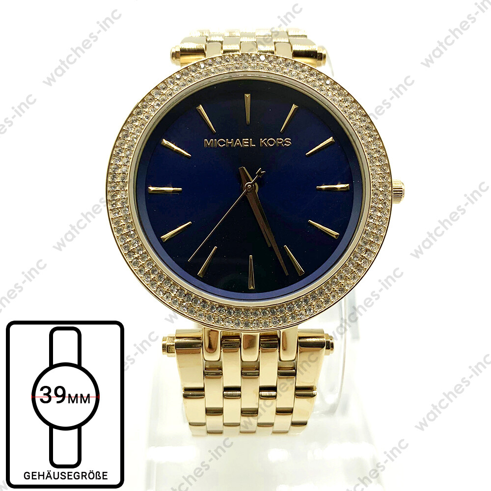 Neu Michael Kors MK3406 Darci Goldton Edelstahl Blaues Zifferblatt