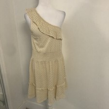 NEW! MANGO Women Cream One Shoulder Crochet Casual Midi Dress 10 Elastic Waist