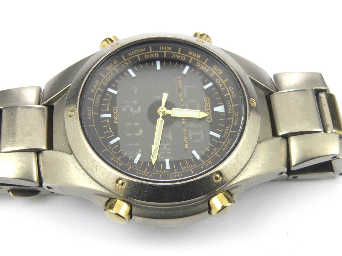 SEIKO H023-00D0 チタン アナデジ ワールドタイム100m防水 Mens Seiko Titanium H023-00D0 World Time Chronograph - 100m | eBay