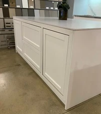  7 foot long island with countertop Neolith Carrara opaque finish. 