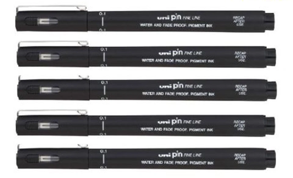 UNIBALL 5 x UNI PIN DRAWING PEN FINELINER ULTRA FINE LINE MARKER - BLACK 0.05 Line Width