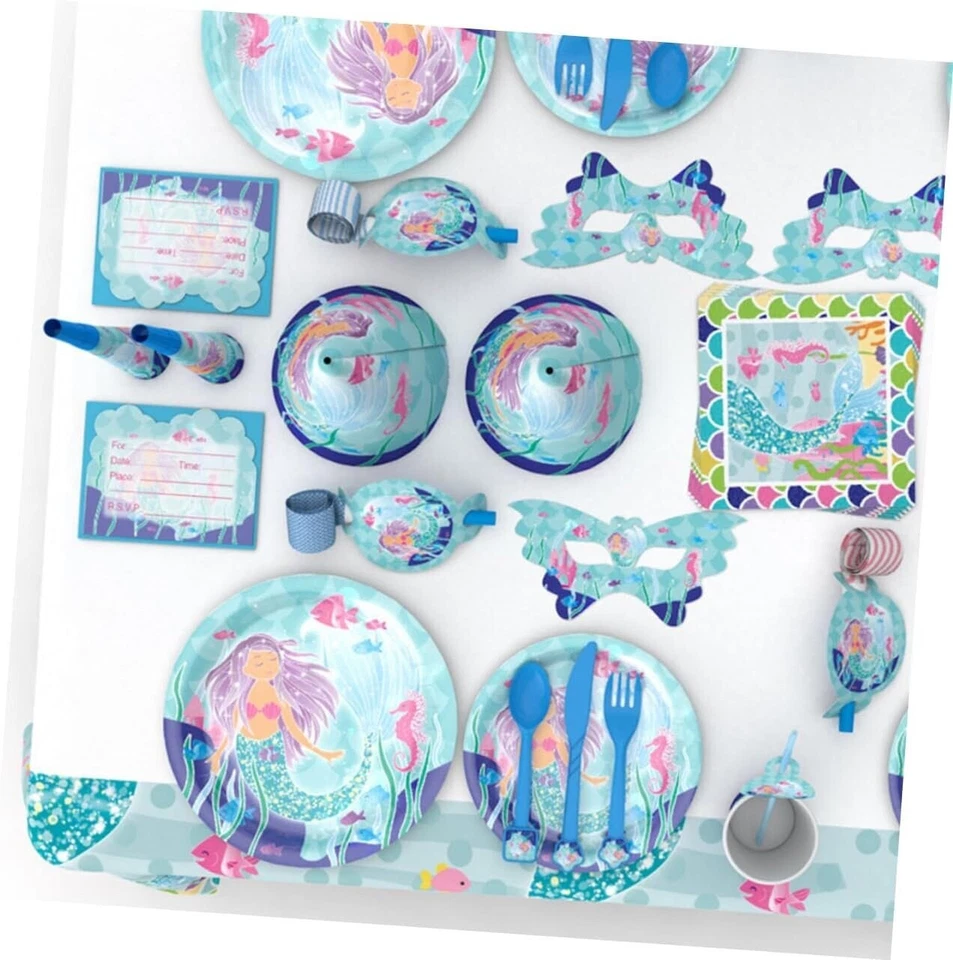 Juego de vajilla bajo el mar suministros de fiesta de cumpleaños de sirena, juego de sirenita Foto 4 de 4