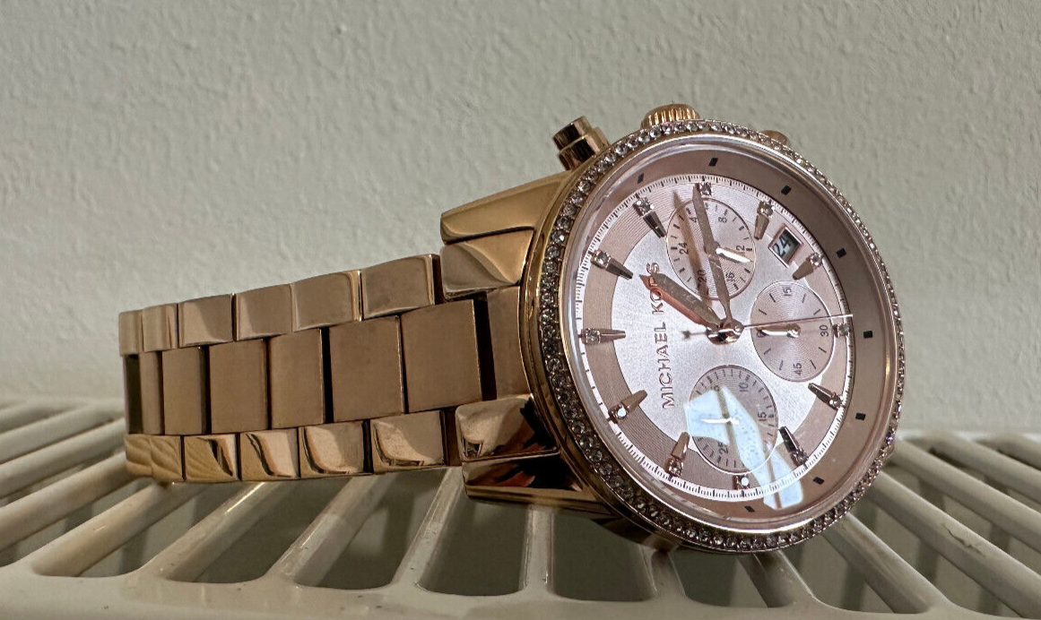 michael kors mk6357 ritz rose gold s/s ladies chronograph watch