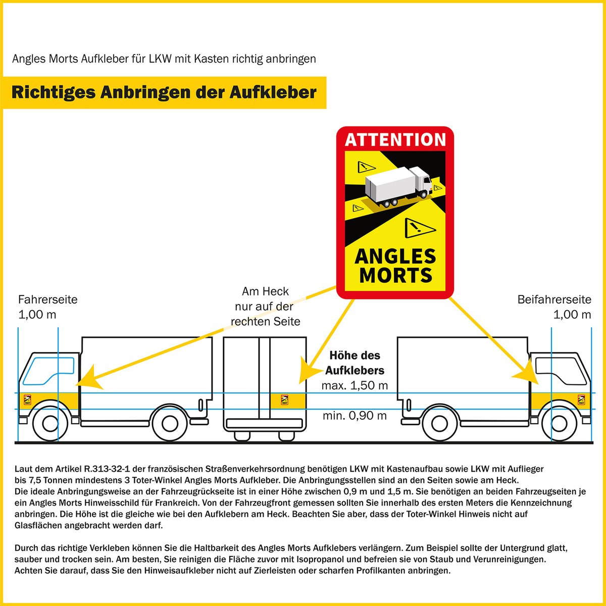 Attention Angles Morts - Adesivo Autoadesivo 25 X 17 Cm Per Veicoli Obbligatori A Partire Da 3,5 T In Francia Angolo Morto Resistente Ai Raggi UV Alle Intemperie R143 (camion, 1 Pezzo - Foto 10
