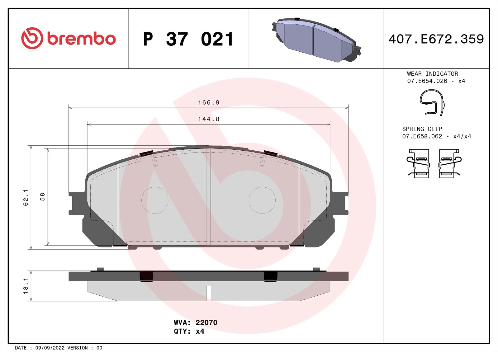 Front BREMBO P 37 021 Brake Pad Set, disc brake for JEEP,JEEP (GAC FCA)