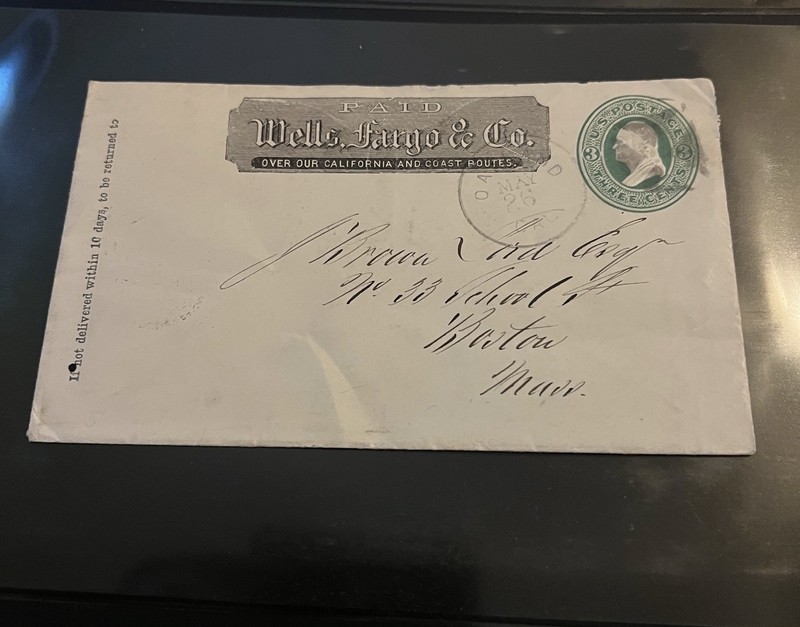 1870 Wells Fargo  Cover Used U82  3 Cents Green Stamp Oakland To Boston Qluck