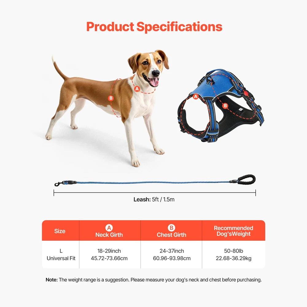 Dog Harness for Large Dogs No Pull Adjustable Dog Vest Pet Harness with Leash