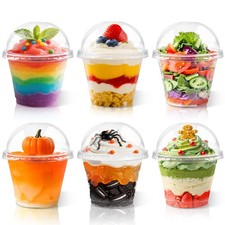 100Pcs 9oz Clear Plastic Cups with Dome Lids with Hole, PET Plastic Dessert C...