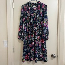 J. Crew Floral Tie Neck Knee High Dress Medium Blue Effortless Preppy Romantic