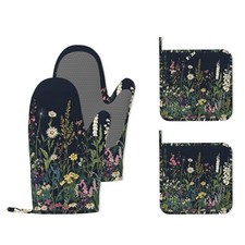 Wildflower Spring Floral Garden Flowers Oven Mitts and Pot Holders 4PCS ,Hea...