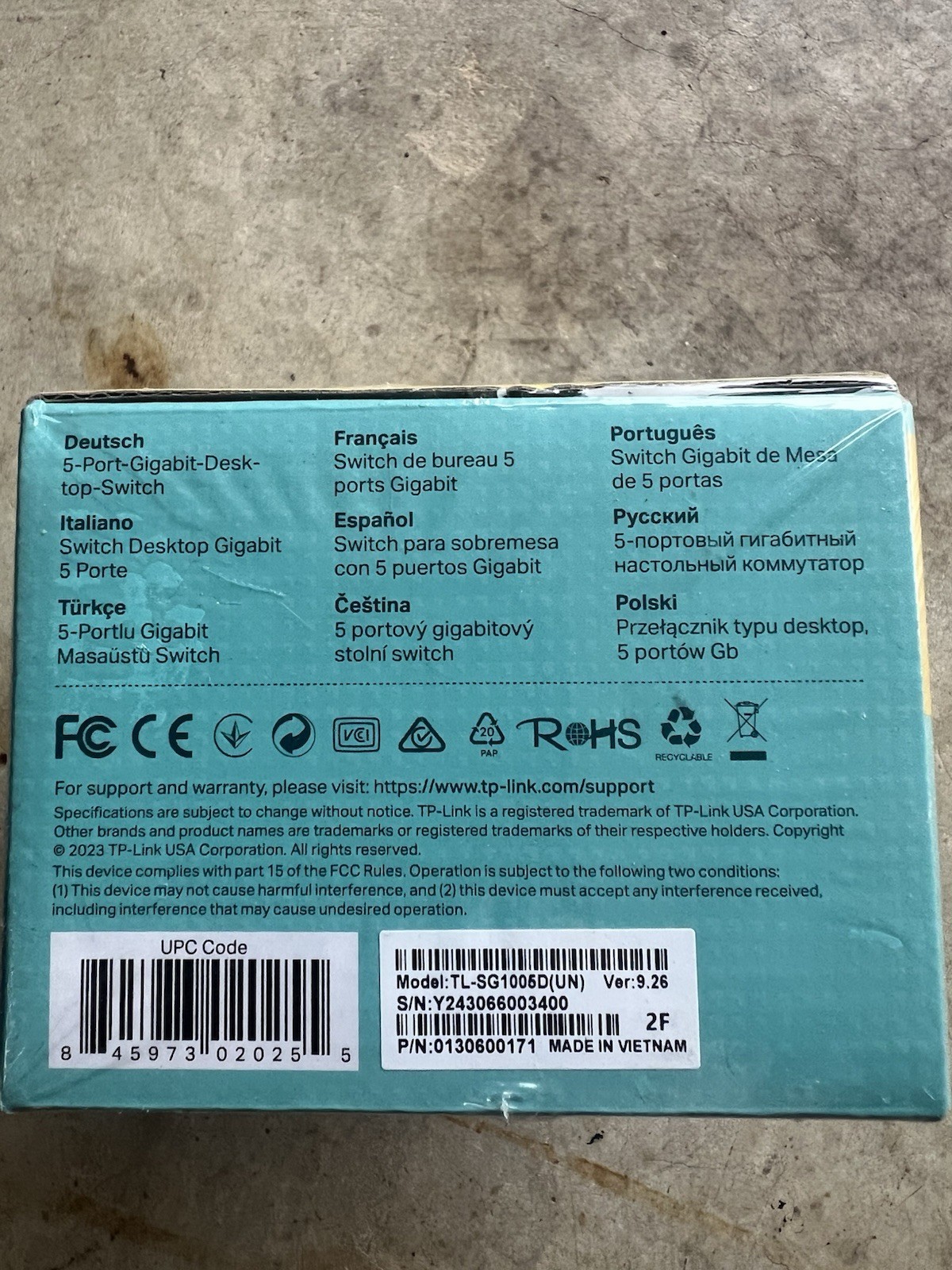 5-Port Gigabit Ethernet Switch W/a 15’&7’ CAT6 Cables. All “NEW” In Packaging.