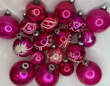 Mixed Lot 18 Vintage Pink Solid & Stenciled Glass Christmas Ball Ornaments 