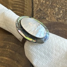 VTG 925 Sterling Silver Mother of Pearl Abalone Elongated Ring Size 8 Adjustable