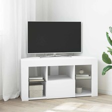 Image of Corner LED TV Cabinet White 100 x 40 x 50 cm Engineered Wood vidaXL