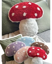 Mushroom Throw Pillow Tufted Decorative Cushion 15x15 Red for Bed Couch Decor