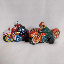 Vintage Japanese Tin Toy Bike Motorcycle Set Of 2 Showa Era