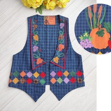 Vintage 90s Fall Harvest Vest Cotton Handmade Teacher VIP Pumpkin Cottage M-L