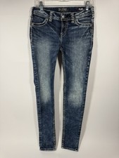 Silver Jeans Co. Women's Blue Medium Wash Super Skinny Mid Rise Fluid Denim Jea  