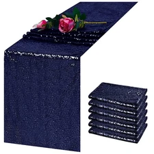 Sequin Table Runners Set of 6 12''x 108'' Long Navy Blue Wedding and Party Decor