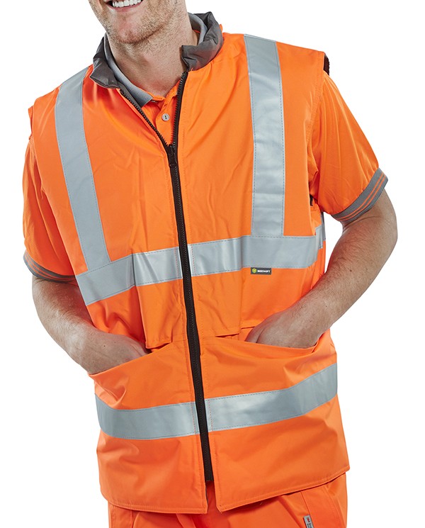 Beeswift Reversible Hi-Vis Interactive Bodywarmer Orange / Grey Size S
