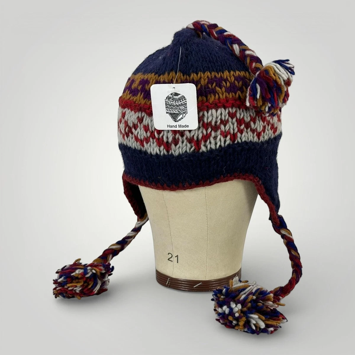 Handmade Nepal Wool Earflap Beanie Hat‎ and Gloves Set Fair Isle Knit Grey Basic Editions Girls main image 3