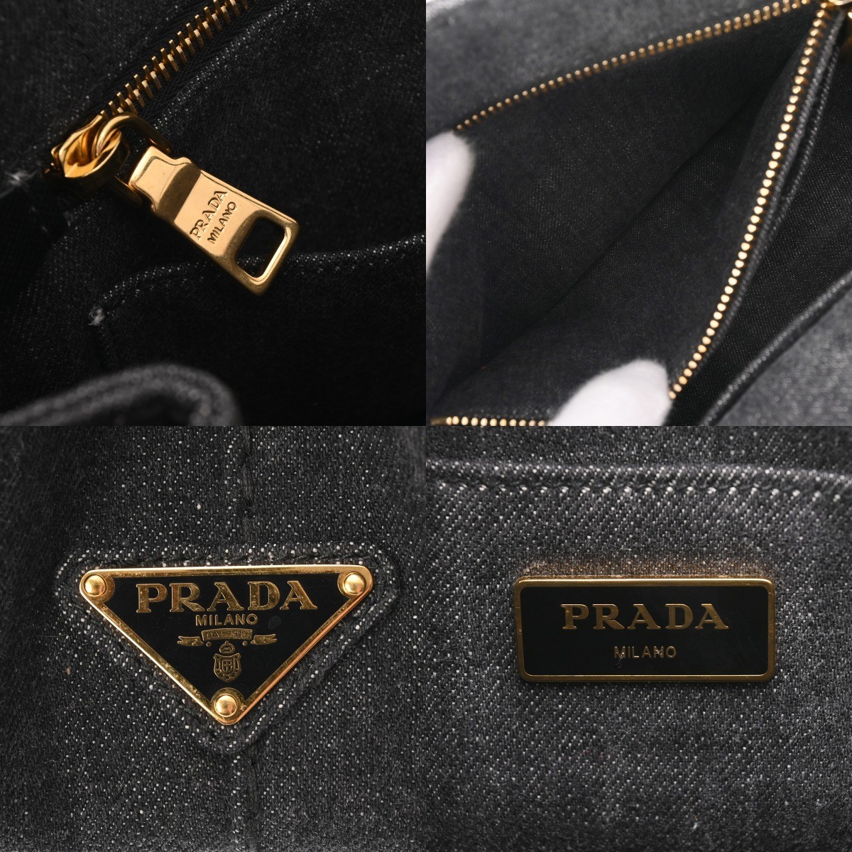 PRADA Canapa Mini Black 1BG439 Ladies Denim Handbag AB Rank Used  from japan thumbnail 9