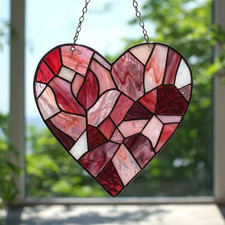 Red Heart Mosaic Acrylic Suncatcher, Romantic Window Hanging Decor