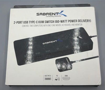 SABRENT 2 Port USB Type C KVM Switch with 60 Watt Power Delivery Option