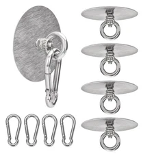 Sankoly 4 Pcs Self Adhesive Ceiling Hook Stainless Steel Pad Eye Hooks Nail-F...