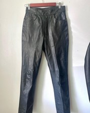 Black PU Leather Cargo Pants Slim Fit High Waist Trousers Utility Pockets