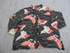 Citron Santa Monica Shirt Womens XL Black Silk Button Front Butterfly Print