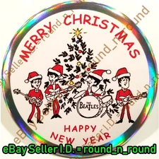 Beatles JUMBO PIN BUTTON Merry Christmas Happy New Year Tree Ornament Cyber Gift