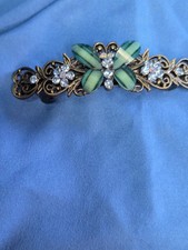 Vintage Hair Clip Blue Rhinestone Flowers And Green Rhinestone For Butterfly.