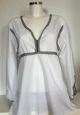 Marc cain Tunika, weiß, N3, folkloristisch, schwarze Ziernähte, stylisch, edel
