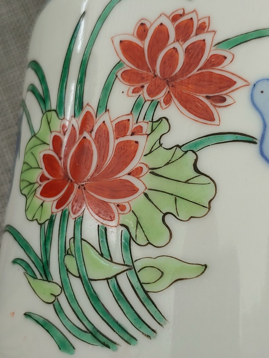 清代康熙青花五彩瓷陆逊问津图花觚17th C Kangxi Period Famille Verte