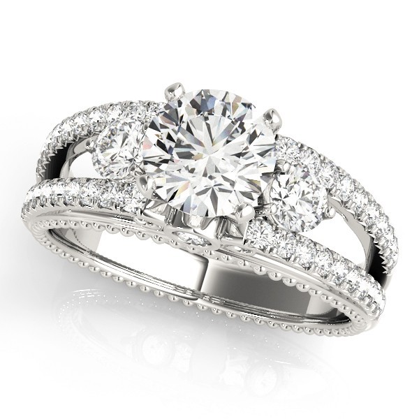 3-Stone Split Shank Vintage Engagement Ring Lab Grown Diamond VS F 1.55 Ct Gold