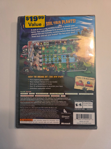 Xbox 360 Plants vs. Zombies (Microsoft, 2010) New - unopened - Picture 2 of 3