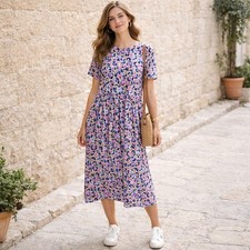 PIECES UK 10 Pink Multi Abstract Midi Dress Ecovero Viscose Summer