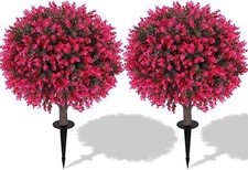 24" Artificial Eucalyptus Topiary Ball Trees Set of 2 with Ground Spikes