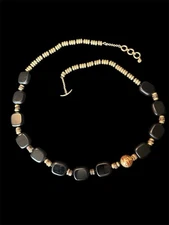 Long Black and Gold Necklace Hook Clasp Beaded Jewelry Accessories