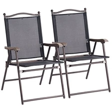  Set of 2 Patio Folding Chairs, Outdoor Patio Dining Chairs w/Armrest, 1 Black
