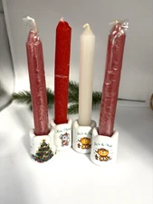 VTG Russ Ceramic Mini Taper Candle Stick Holders Set of 4 Assorted Christmas 