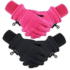 2 Pairs Kids Winter Ski Gloves Waterproof Warm Snow Mittens 1 - 3 Years Size