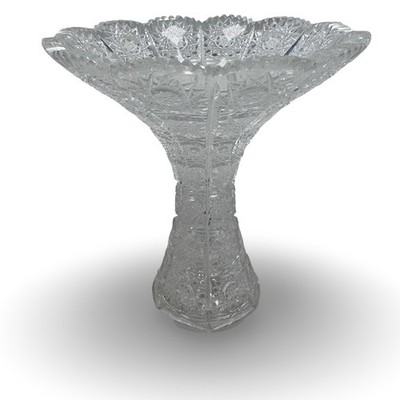 Queen Lace Flared Cut Crystal Trumpet Vase Hobstar Pattern Clear 6.5 inch