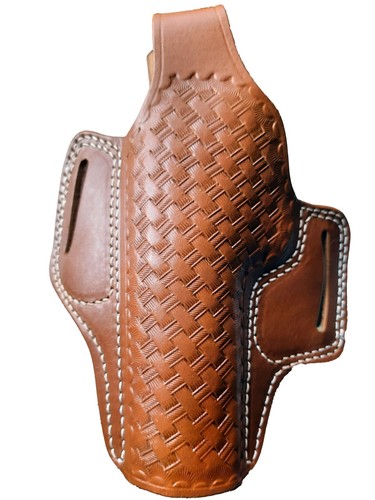 Real Cowskin Handmade OWB Carry Two Slot Pancake Thumb Break Pistol Gun Holster - Picture 5 of 6
