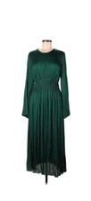 M&S Collection Green Satin Patternless Long Sleeve Dress Size 10 New