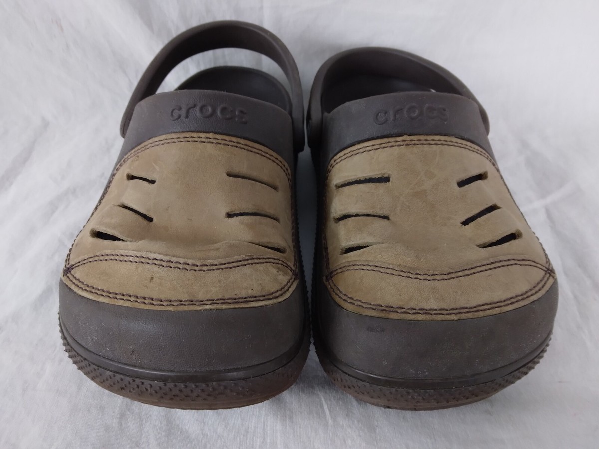 Crocs Yukon Vista Leather Top Brown Slip On Clogs Kids Size
