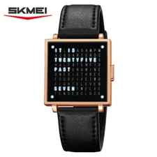 SKMEI Men Rectangle Leather Strap Watch Numeral Wristwatch LED Sport Watch Boys